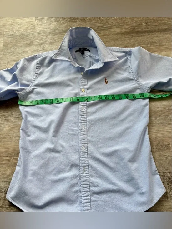 Polo Ralph Lauren. Women's Oxford Cotton Shirt, Size 10. Light Blue. Features - Picture 13 of 16
